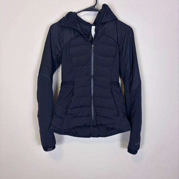 Lululemon Down For It All Black Nylon Hooded Zip Up Puffer Jacket Size 4 - Picture 1 of 11